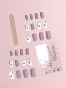 Upgrade Your Look With 24pcs Long Square Floral Pattern Full Cover Fake Nail Set - Multicolor - View 2