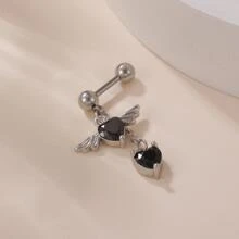 1 件简约黄铜方晶锆石心形天使翅膀流苏吊坠女士耳环耳骨耳钉日常佩戴 - 彩色 - 查看 10