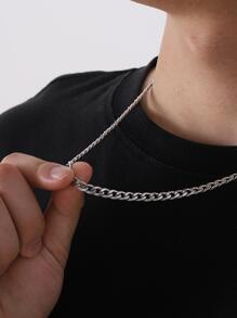 Collar de cadena de Color plateado minimalista de acero inoxidable para hombre, estilo Hip Hop Punk, plata, joyería Popular de moda, regalo para fiesta, 1 pieza - Plateado - Ver 1