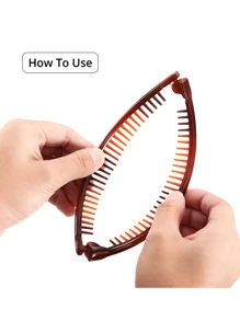 6入組香蕉夾開口梳香蕉梳握把梳魚尾魚發女士魚形馬尾辮香蕉夾女孩長女士夾配件（棕色、白色、黑色）