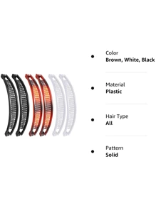 6入組香蕉夾開口梳香蕉梳握把梳魚尾魚發女士魚形馬尾辮香蕉夾女孩長女士夾配件（棕色、白色、黑色）
