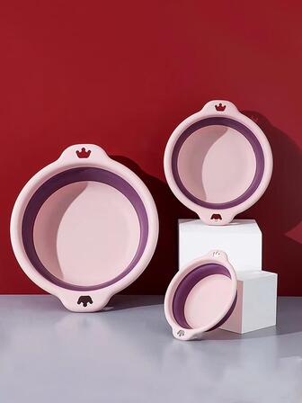 1入組粉色的塑膠可折疊臉部盆