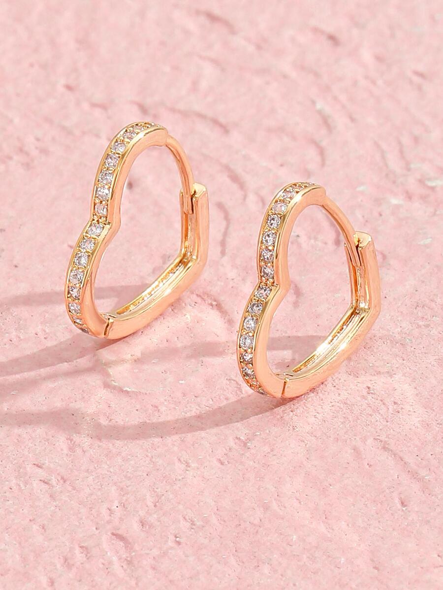 1 Pair Minimalist Copper Cubic Zirconia Heart Shaped Earrings, Suitable For Girls, Elegant Party Earrings, Birthday Gift, Daily Wear - Yellow Gold - View 1