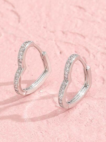 1pair Minimalist Copper Cubic Zirconia Heart Hoop Earring For Girls Exquisite Party Earrings For Birthday Gift For Daily Life