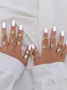 1枚复古粗体英文字母设计开口戒指，可个性化定制 - 金黃色 - 查看 6