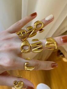 1枚复古粗体英文字母设计开口戒指，可个性化定制 - 金黃色 - 查看 3