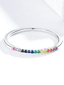 LEKANI Cubic Zirconia Decor Sterling Silver Ring - Silver - View 4