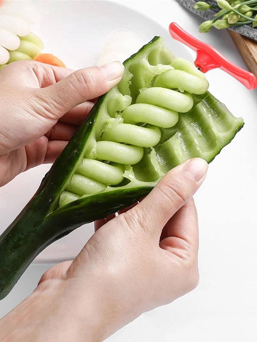 1入/2入不鏽鋼創意螺旋黃瓜切片器，配有神奇貝殼形狀，適用於蔬菜沙拉水果拼盤和扭結小吃，手柄顏色隨機 - 彩色 - 查看 1