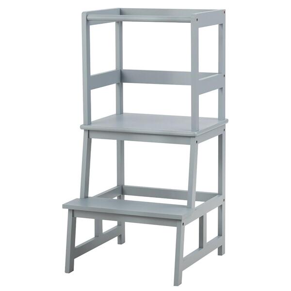 Costway Kids Kitchen Step Stool Wooden Toddler Stand Helper w/ Safety Rail