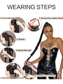 直筒黑色30寸超長合成纖維圍裹式夾片馬尾辮延長辮 - 黑色 - 查看 5