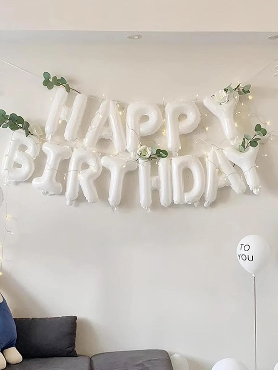 13pcs Birthday Party Decorative Balloon Set, Back To School Valentine Day - White - View 1