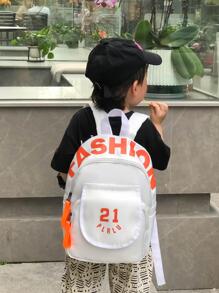 Niños Mochila funcional con estampado de letra cremallera - Blanco - Ver 2