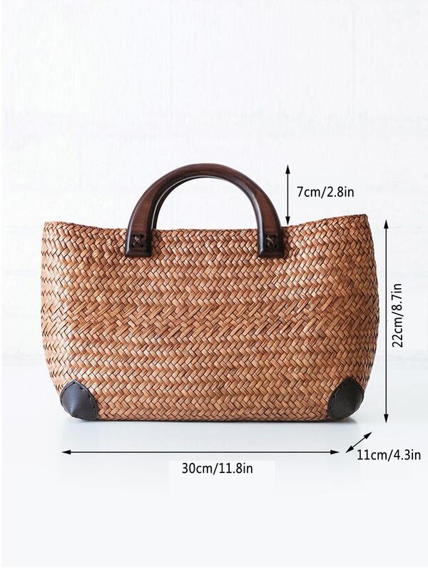 Handmade Straw Bag Retro Rattan Straw Woven Handy Beach Bag Simple Art