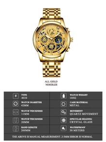 BINBOND 奢侈品牌时尚男士金表不锈钢石英表男士商务日期显示水钻手表男士石英钟 - 金色 - 查看 5