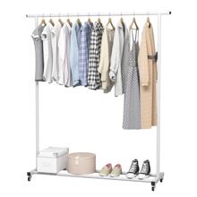 62.99 Inches Metal Clothing Rack Standard Rod Simple Rolling Metal Garment Rack Organizer Freestanding Hanger with Wheels Clothes Garment Coat Rack with Bottom Shelf, Clothing Rack for Hanging Clothes, Coats - White - View 2