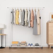 62.99 Inches Metal Clothing Rack Standard Rod Simple Rolling Metal Garment Rack Organizer Freestanding Hanger with Wheels Clothes Garment Coat Rack with Bottom Shelf, Clothing Rack for Hanging Clothes, Coats - White - View 3
