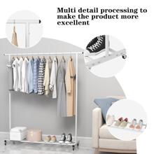 62.99 Inches Metal Clothing Rack Standard Rod Simple Rolling Metal Garment Rack Organizer Freestanding Hanger with Wheels Clothes Garment Coat Rack with Bottom Shelf, Clothing Rack for Hanging Clothes, Coats - White - View 4
