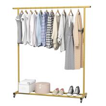62.99 Inches Metal Clothing Rack Standard Rod Simple Rolling Metal Garment Rack Organizer Freestanding Hanger with Wheels Clothes Garment Coat Rack with Bottom Shelf, Clothing Rack for Hanging Clothes, Coats - Gold - View 2