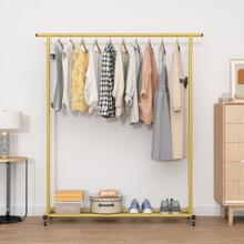 62.99 Inches Metal Clothing Rack Standard Rod Simple Rolling Metal Garment Rack Organizer Freestanding Hanger with Wheels Clothes Garment Coat Rack with Bottom Shelf, Clothing Rack for Hanging Clothes, Coats - Gold - View 3