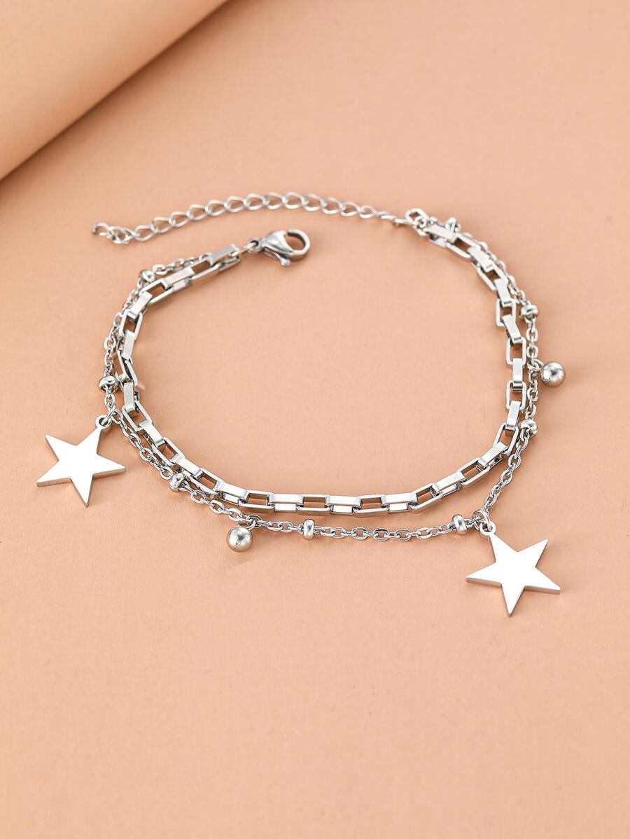 Aomogo 不鏽鋼手鐲，高端星形吊墜珠鏈韓式時尚手鐲，女士珠寶禮物