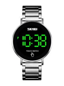 SKMEI 1pc Men Silver Stainless Steel Strap Fashionable Water Resistant Round Dial Digital Watch, For Daily Decoration - Silver - View 3