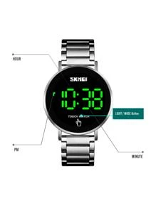 SKMEI 1pc Men Silver Stainless Steel Strap Fashionable Water Resistant Round Dial Digital Watch, For Daily Decoration - Silver - View 5