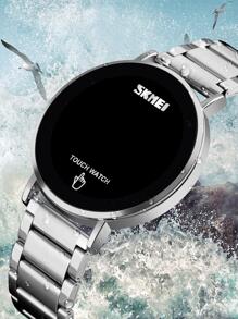 SKMEI 1pc Men Silver Stainless Steel Strap Fashionable Water Resistant Round Dial Digital Watch, For Daily Decoration - Silver - View 4
