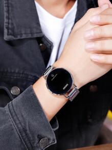 SKMEI 1pc Men Silver Stainless Steel Strap Fashionable Water Resistant Round Dial Digital Watch, For Daily Decoration - Silver - View 2