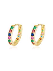 Cubic Zirconia Decor Sterling Silver Hoop Earrings - Yellow Gold - View 6