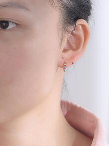 Cubic Zirconia Decor Sterling Silver Hoop Earrings - Yellow Gold - View 5