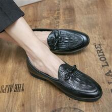 Men Crocodile Embossed Bow Decor Dress Loafers, Business Work Black Dress Shoes - Black - View 6