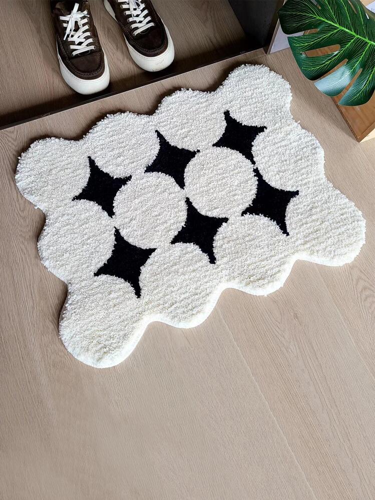 1 件 45X60 厘米（17.7X23.6 英寸）多边形星形柔软毛绒浴室垫，可水洗卧室客厅厨房入口门地毯，防滑吸水简约黑白垫，适用于浴室/门 - 黑與白 - 查看 5