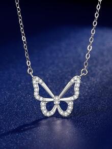 1入組純銀方晶鋯石蝴蝶吊墜項鍊