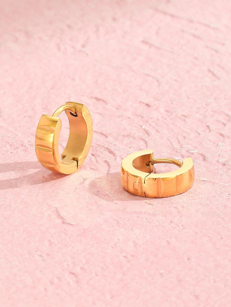 1 对可爱优雅不锈钢环形耳环，适合女孩，简约装饰，适合青少年时尚日常生活珠宝 - 金黃色 - 查看 1