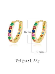 Cubic Zirconia Decor Sterling Silver Hoop Earrings - Yellow Gold - View 7