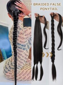 Extra Long Braided Ponytail Synthetic Hair Extension - Black - View 1