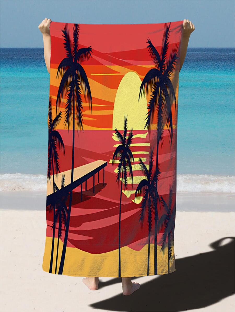 1入組超細纖維海灘日落圖案沙灘巾,快幹,柔軟的,合適的適用於男士和女性戶外使用 - 彩色 - 查看 1