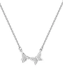 小&優雅蝴蝶吊墜項鍊,極簡風格設計鎖骨鏈條,時尚領鏈條 - 銀色 - 查看 5