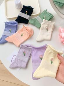 4雙隨機花朵圖案中筒襪 - 彩色 - 查看 2