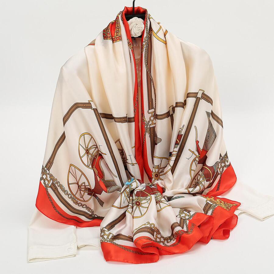 Carriage Print Scarf - Red - View 1