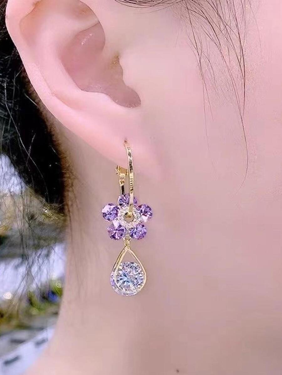 Bông tai hình giọt nước trang trí bằng đá khối Zirconia - Nhiều màu - Xem 1