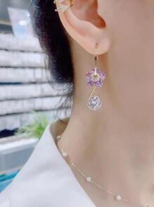 Bông tai hình giọt nước trang trí bằng đá khối Zirconia - Nhiều màu - Xem 3