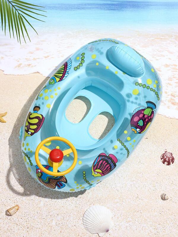 1pc Fish Pattern Kids Swimming Ring With Steering Wheel