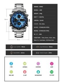 Skmei 1pc Men Silver Stainless Steel Strap Fashionable Water Resistant Round Dial Digital Watch, For Daily Decoration - Màu xanh lam - Xem 5