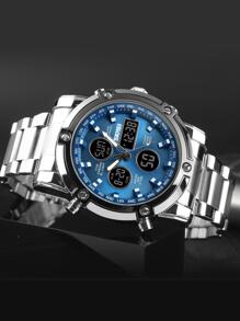 Skmei 1pc Men Silver Stainless Steel Strap Fashionable Water Resistant Round Dial Digital Watch, For Daily Decoration - Màu xanh lam - Xem 2