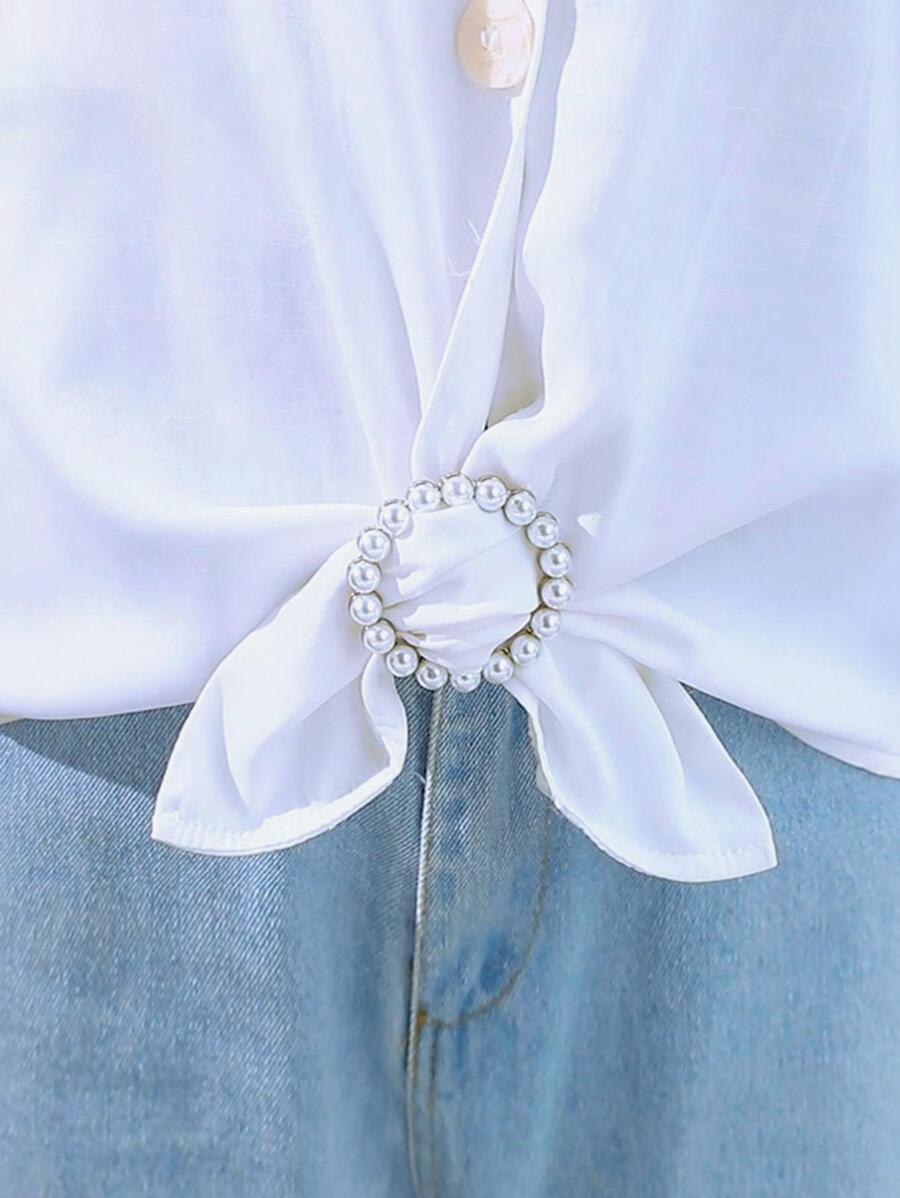 1入組優雅人造珍珠圓扣女性連衣裙圍巾別針適用於你的休閒結飾鈕扣首飾類胸針系列 - 金色 - 查看 1