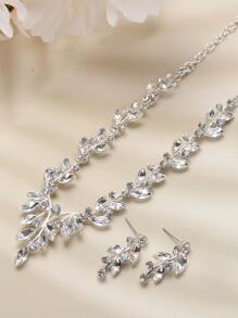 Set de 3 piezas de collar y aretes de mujer plateados en plata con brillantes de colores, adecuado para decoración de bodas, fiestas y Halloween - Plateado - Ver 4