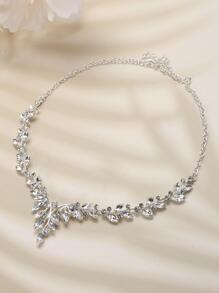 Set de 3 piezas de collar y aretes de mujer plateados en plata con brillantes de colores, adecuado para decoración de bodas, fiestas y Halloween - Plateado - Ver 2