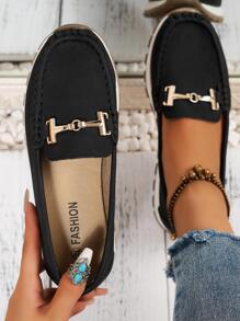 女性金屬裝飾低幫休閒鞋,運動戶外一脚蹬 - 黑色 - 查看 1