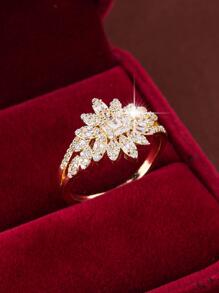 Cubic Zirconia Decor Ring - Gold - View 1